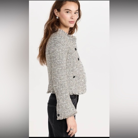 Rag & Bone Black and Cream Carmen Blazer Jacket Cropped Tweed Jacket Size 10 - Picture 4 of 12